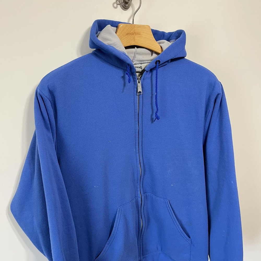 Muleskins Hoodie Mens XL Blue Full Zip Thermal Waffle Lined Made USA Sweatshirt - Picture 2 of 5